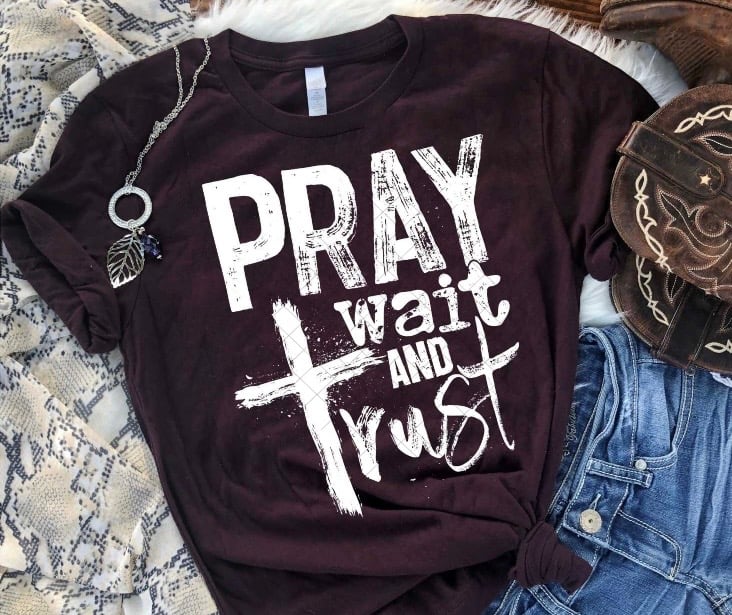 Pray Wait Trust God Has A Plan Tri- Blend V-Neck T-Shirt – Natural