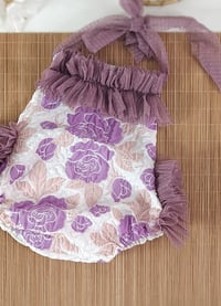 Image 2 of Photoshoot body | Marella romper | age 9-12 months | dark purple flowers | sitter