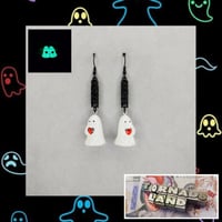 Image 1 of Glowing Ghosty + Rhinestone Heart Earrings