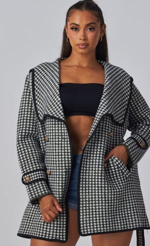 Image of CITY CHIC HOUNDSTOOTH BELTED COAT