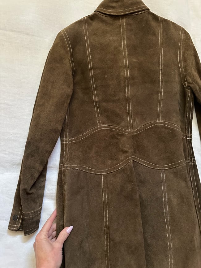 late 60s 70s suede leather snap jacket mini dress