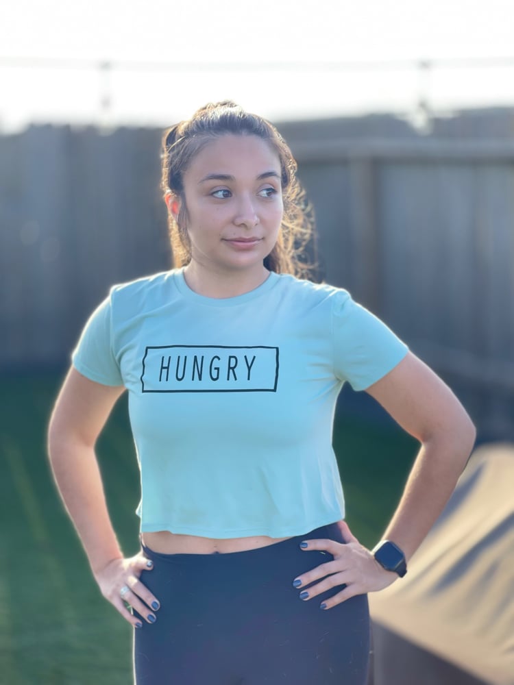 Image of HUNGRY Women's Cropped Tank (Dusty Blue)