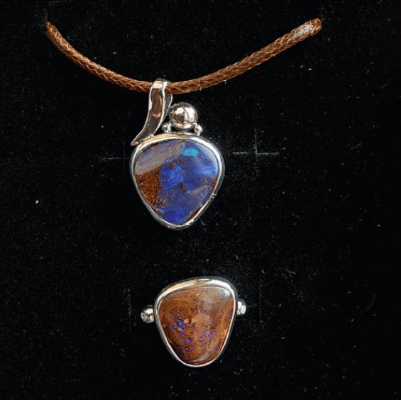 Image of Life in Twilight Boulder Opals in Sterling Silver - Ring & Pendant Set