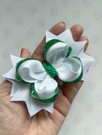 White and Green Hair Bow