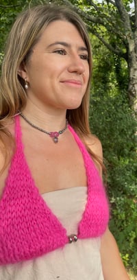 Image 4 of Shameless Pink Fuzz Trikini with Pyrite Beads 
