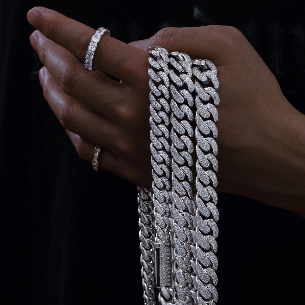 Image of 14mm VVS Moissanite Cuban Link 16 inch Chain 925 Sterling Silver 