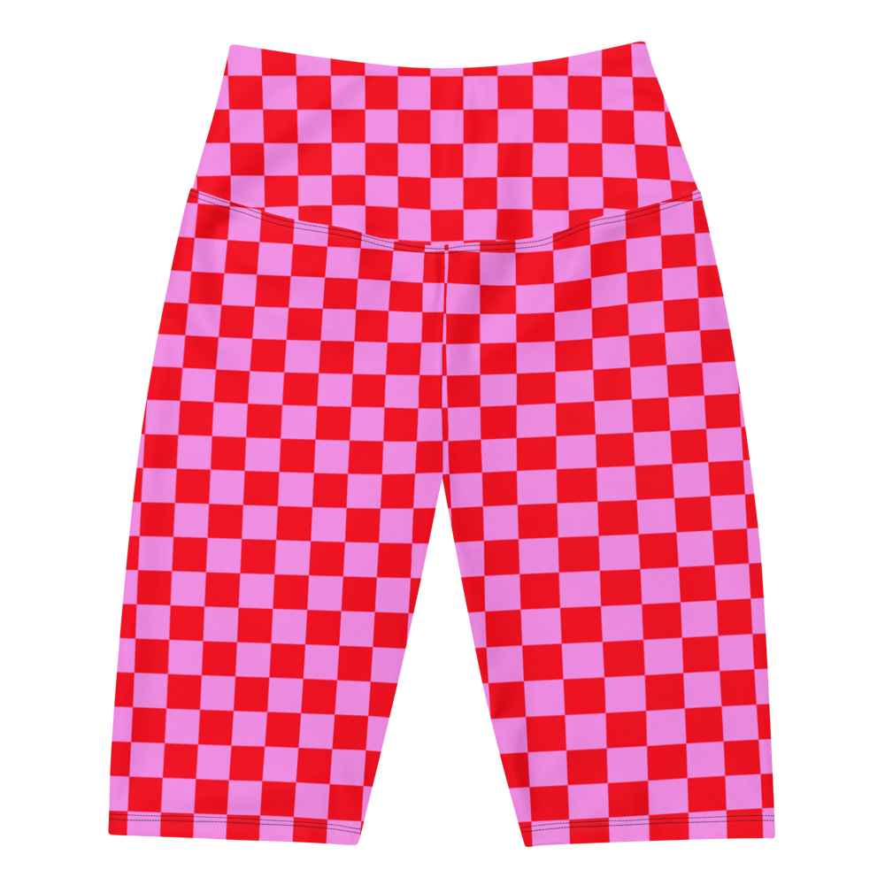 Pink Red Checkered Bike Shorts