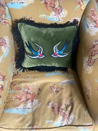Image 5 of Green velvet swallow cushion