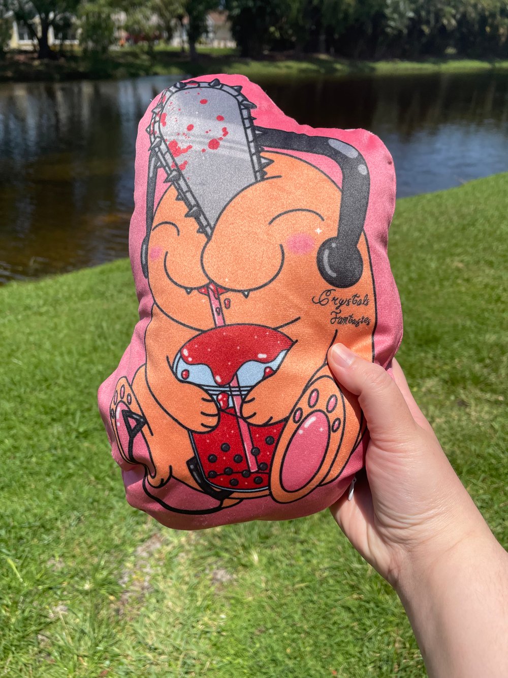Image of Chain Saw Dog Plush Pillow & Acrylic Keychain