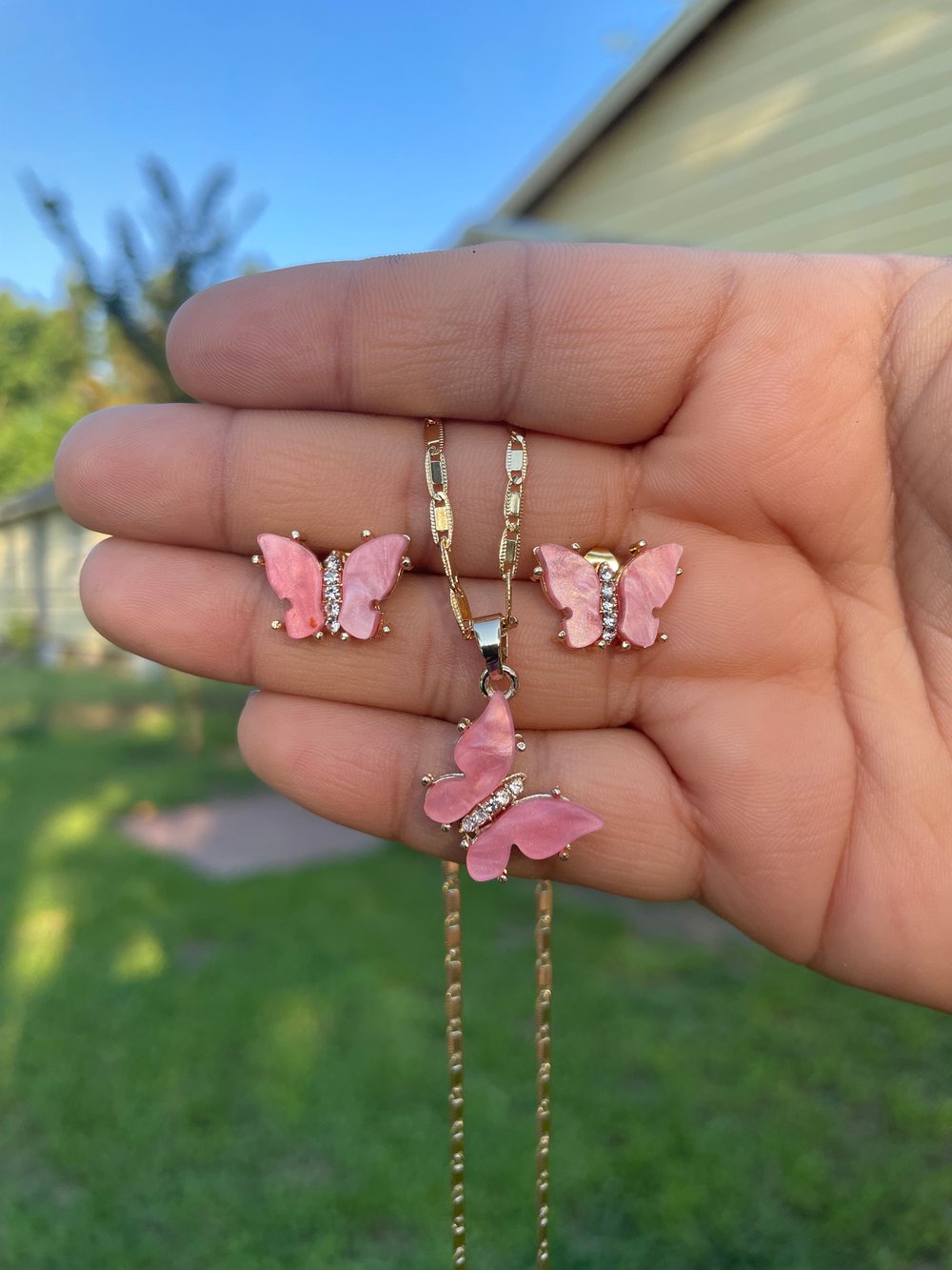 Butterfly earrings and necklace SET