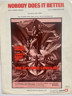 Image of Nobody Does It Better, James Bond film, framed 1977 vintage sheet music