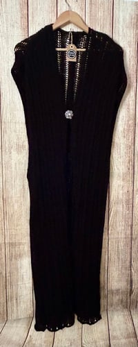 Image 2 of Long Knitted Waistcoat & Brooch, Handmade will fit up to Size U.K 14