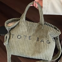 Image 10 of Women's Fashion Solid Color Corduroy Large Capacity Tote Bag, Letter Pattern with Contrast Design Ad