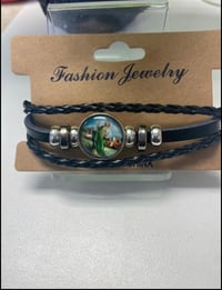 Religious St Jude Black leather Bracelet