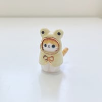 Image 2 of Orange cat with frog ponchos coat ceramic figurine