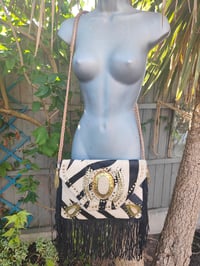 Image 2 of Yellowstone cross over body bag fringes / Moroccan stone ZEBRA