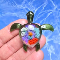 Image 2 of "UNDER THE SEA" CORAL REEF IMPLOSION SEA TURTLE PENDANT LARGE 1