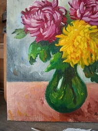 Image 5 of Peinture bouquet de chrysanthèmes dans un vase vert