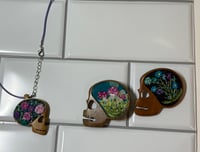 Image 2 of Embroidered Pins and Neckalces in handcarved wood 