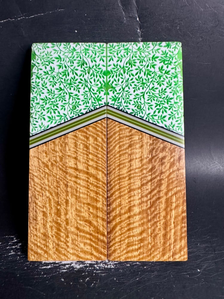 Image of @Kaoticartworks Resin & Curly Narra GLOW Segmented Knife Scales