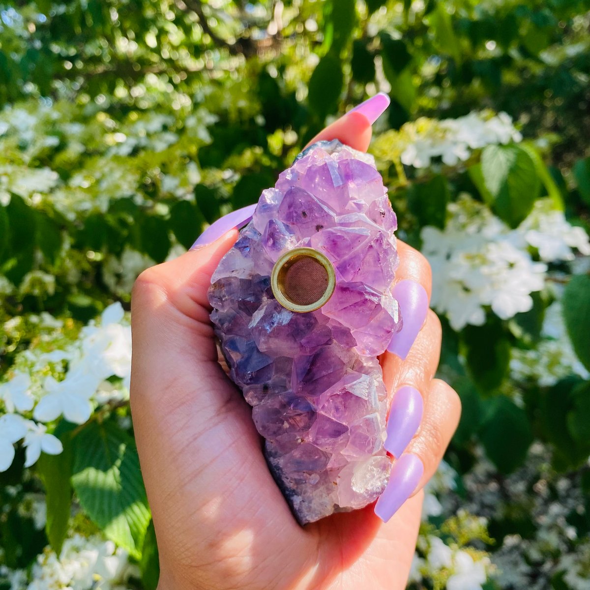 Image of Amethyst Cluster Gemstone Smoking Hand Pipe