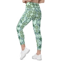 Image 3 of 60's Designs Floral With Green And Coral Colors Leggings with pockets