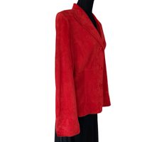 Image 4 of Red Suede Button Front Collared Jacket Size L by Colleizone Juliana