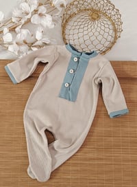 Image 1 of Newborn boys romper Alex | beige | dusty blue