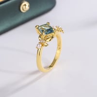 Image 5 of New Hot 18-karat Gold Ring for Women High Quality Square Light Blue Zirconium Ring Fashion Pearl Jew
