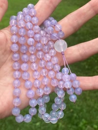 Image 4 of Lavender Moon Quartz with White Moonstone Guru Bead, Lavender Moon Quartz 108 Bead Japa Mala 