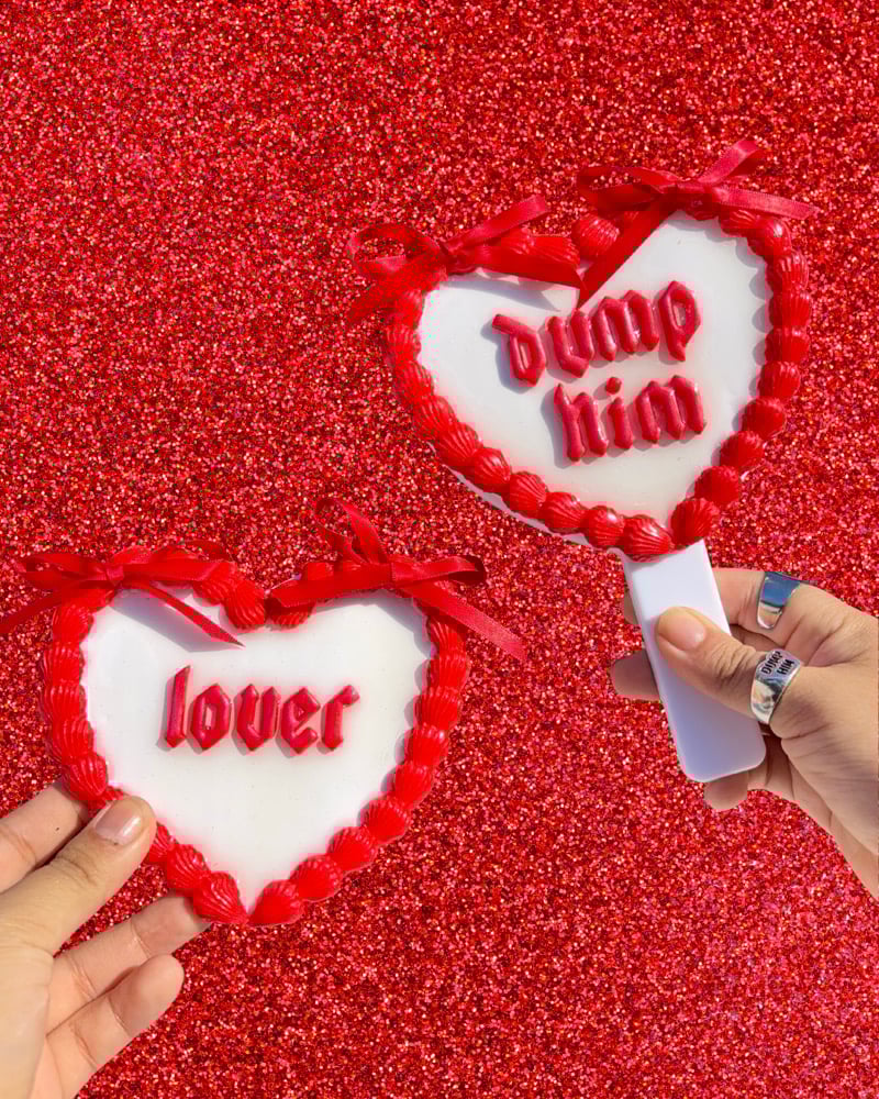 Image of White and Red VDay Cake Handheld Mirror