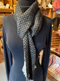 Image 2 of Handwoven “3-D” scarf.  Black & White (# 21335)