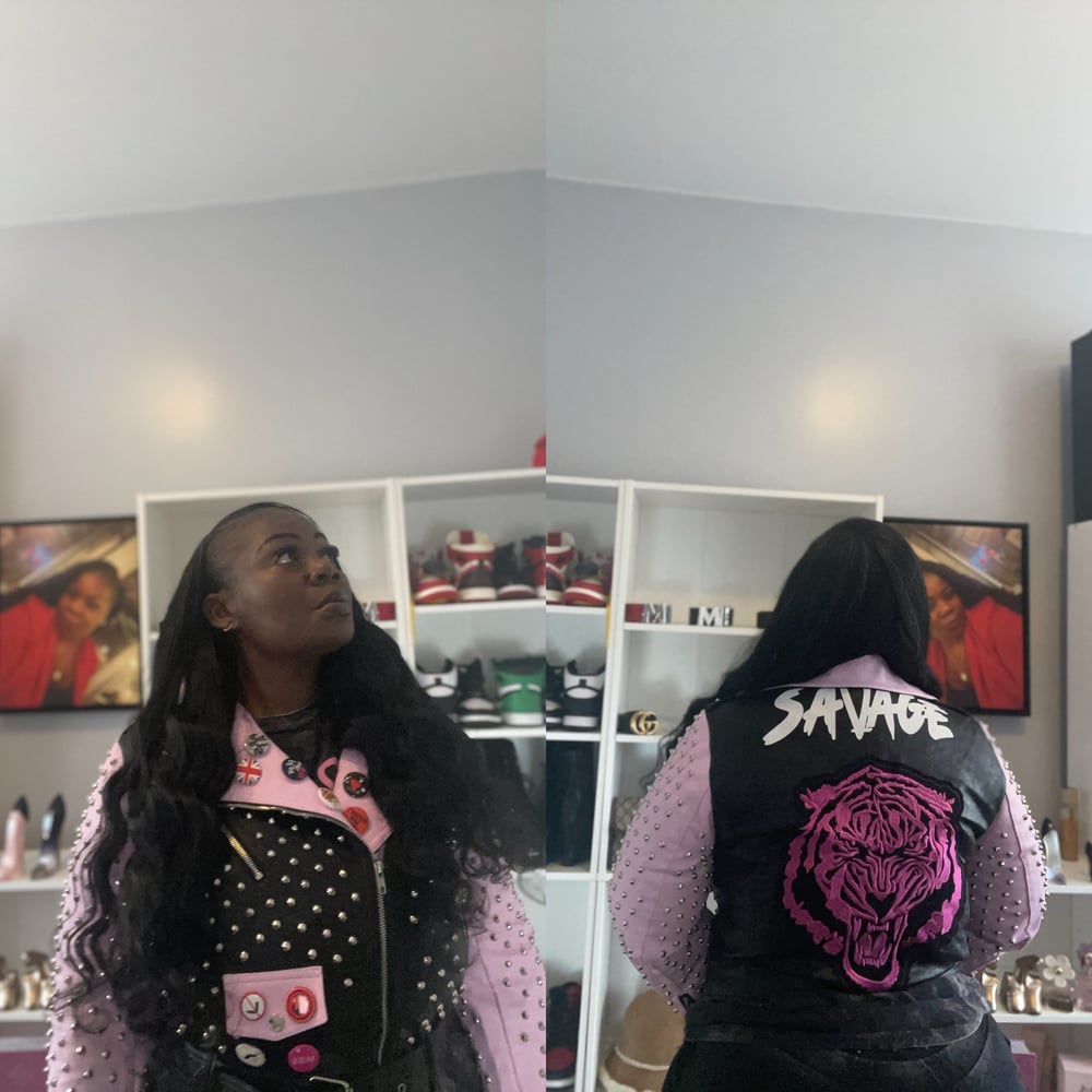 Image of Faux Leather Studded Tiger Jacket