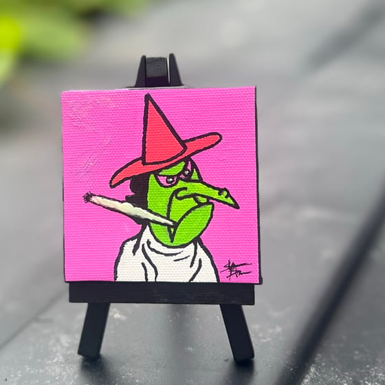 Image of “STONED LUCY WITCH” GLOW acrylic PAINTING with MINI easel 3" x 3"