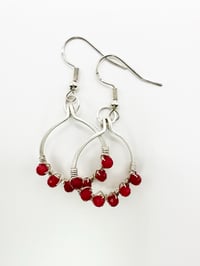 Red Jade (Silver) Small Hoop Earrings