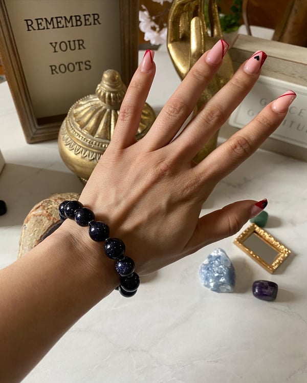 Image of 16mm Blue Sandstone Bracelet with Hematite Accents 