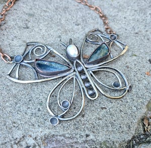 Butterfly necklace with kyanite