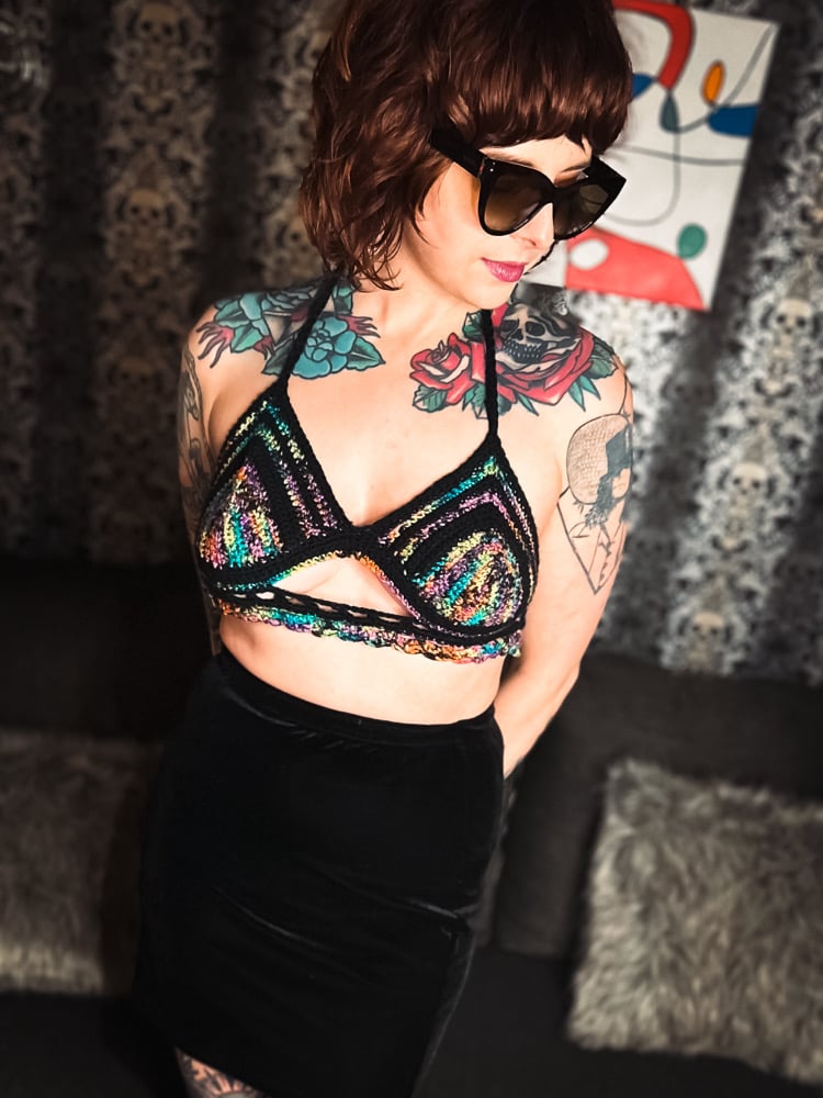 Image of Neon Black Rainbow Crochet Halter  