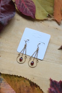 Image 2 of Red Garnet Brass Chained Earrings