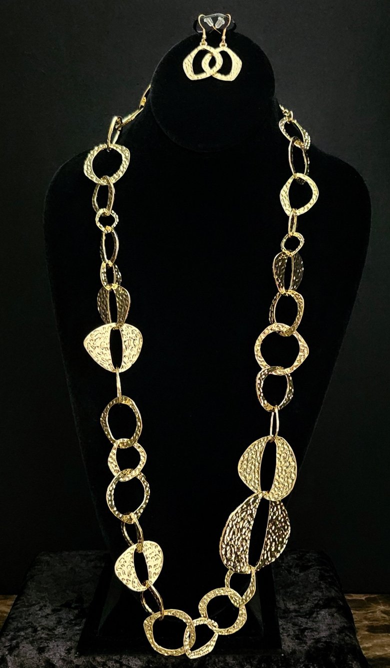 Image of Gold X-Long Beaten Necklace Set