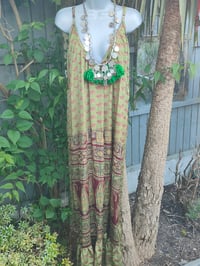Image 3 of PEFKOS MAXI DRESS - Green browns Size 10-18 uk