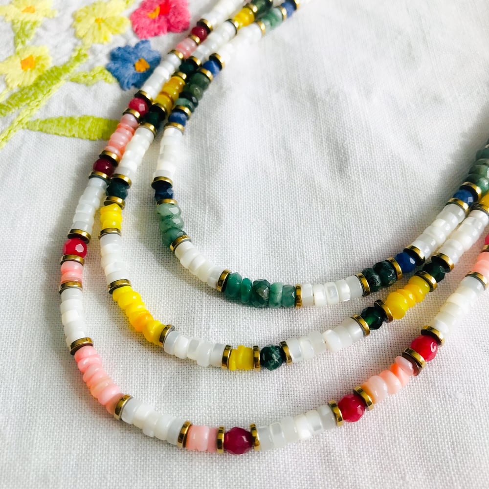 Image of COLLIER TAHITI - Rose - Jaune ou Vert