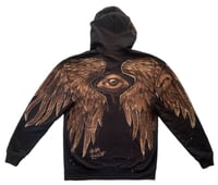 Image 2 of “DARK SIDE“ CUSTOM BLEACH PAINTED ZIP UP HOODIE MEDIUM
