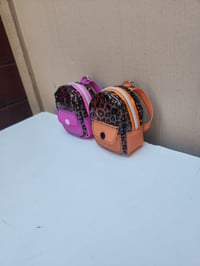 Image 2 of Leopard mini backpack keychain orange pink