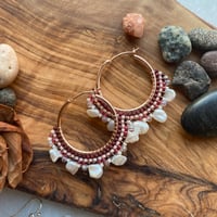 Image 1 of Rose Gold (Plated) Hoops with FW Pearls - Qunukamken Collection