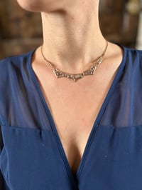 Image 3 of Magnifique collier draperie Art Nouveau avec feuille de gui, vermeil, argent plaqué or, 1900!