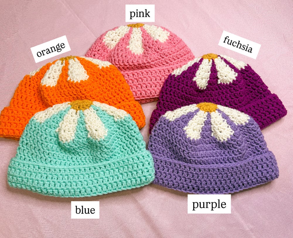 Image of Solid Color Flower Beanies