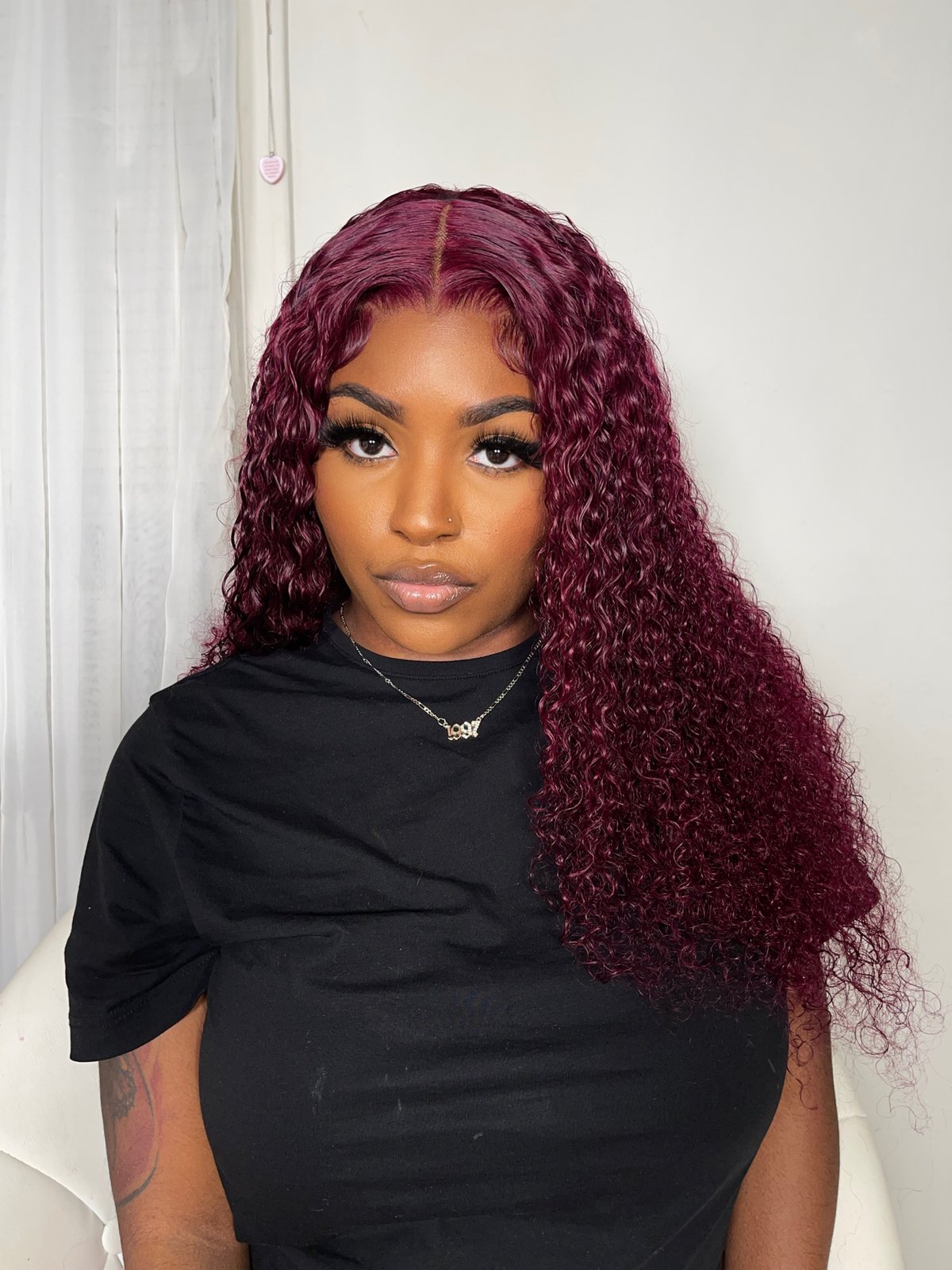 Image of 24’ 13x4 99J BURGUNDY DEEP CURLY FRONTAL UNIT 