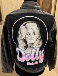 Image 1 of Vintage Black Denim Jacket Fringe Dolly Parton