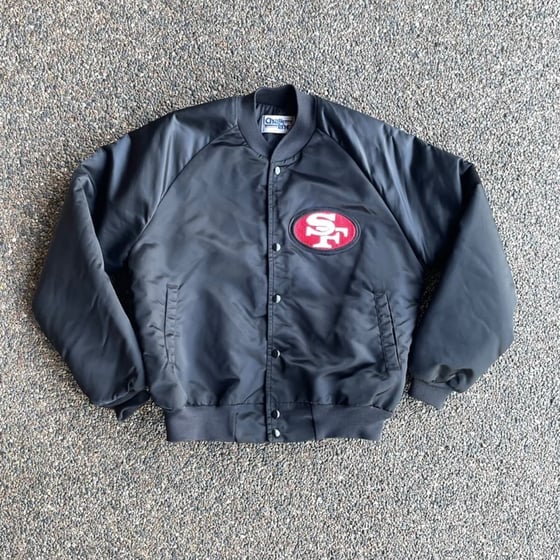Image of Vintage San Francisco 49ers Chalk Line Spellout Satin Jacket